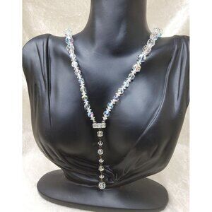 Vintage Crystal Aurora Borealis Beaded Y Necklace With Elegant Drop
